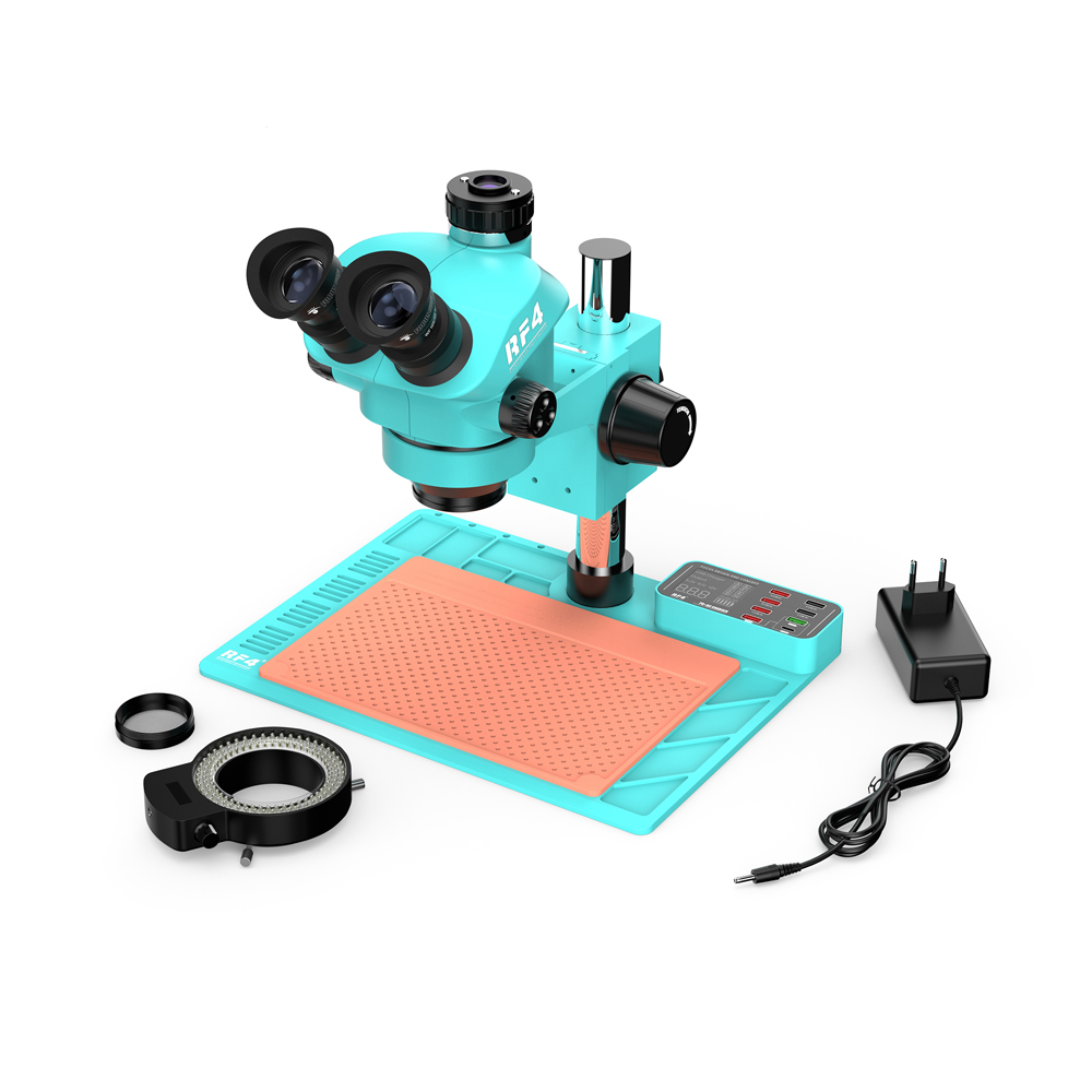 RF4 RF7050-TVA9 (3D Continuous Zoom) 7X~50X Trinocular Stereo Microscope With USB Charging Station
