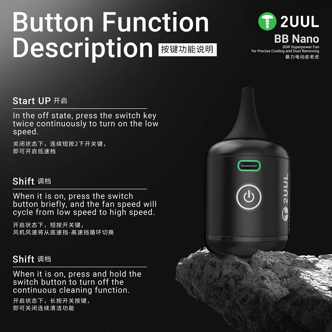 2UUL DA90 BB nano 30W Superpower Fan for Precise Cooling & Dust Reoving