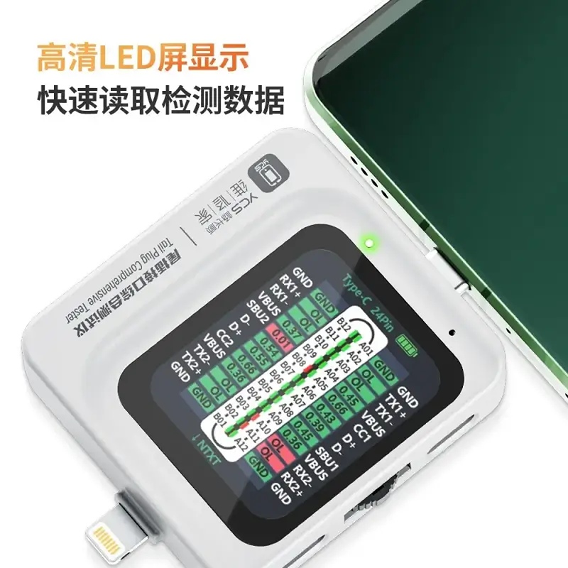 YCS TNS360 Type-C & Lighting Tail Plug Comprehensive Tester Detector for Mobile Phone / Laptop