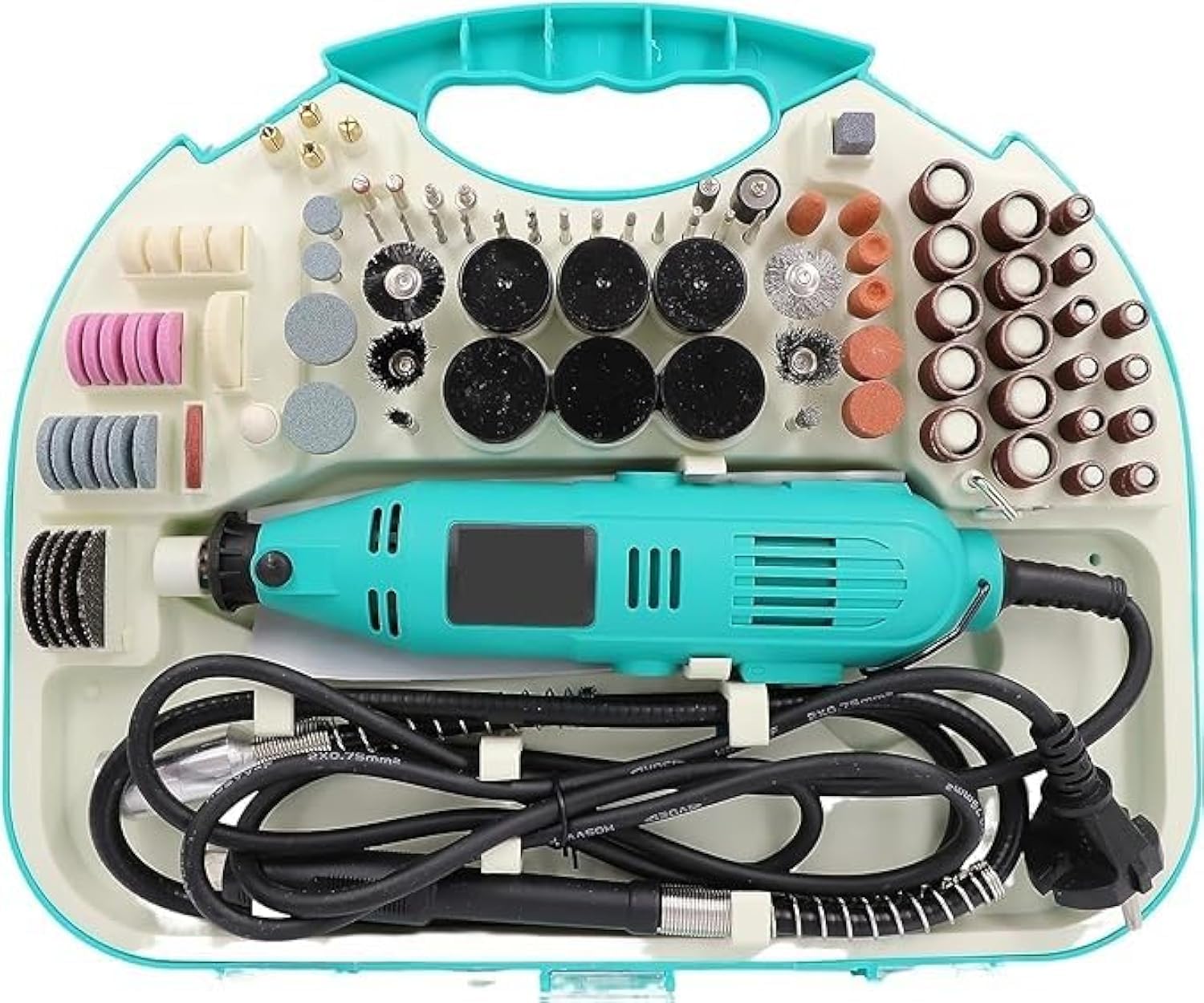 Rotary Tool Kit with MultiPro Keyless Chuck and Flex Shaft - 211pcs Accessories Variable Speed 130W Electric Drill Set for Grinding Engraving Crafting Projects and DIY Creations