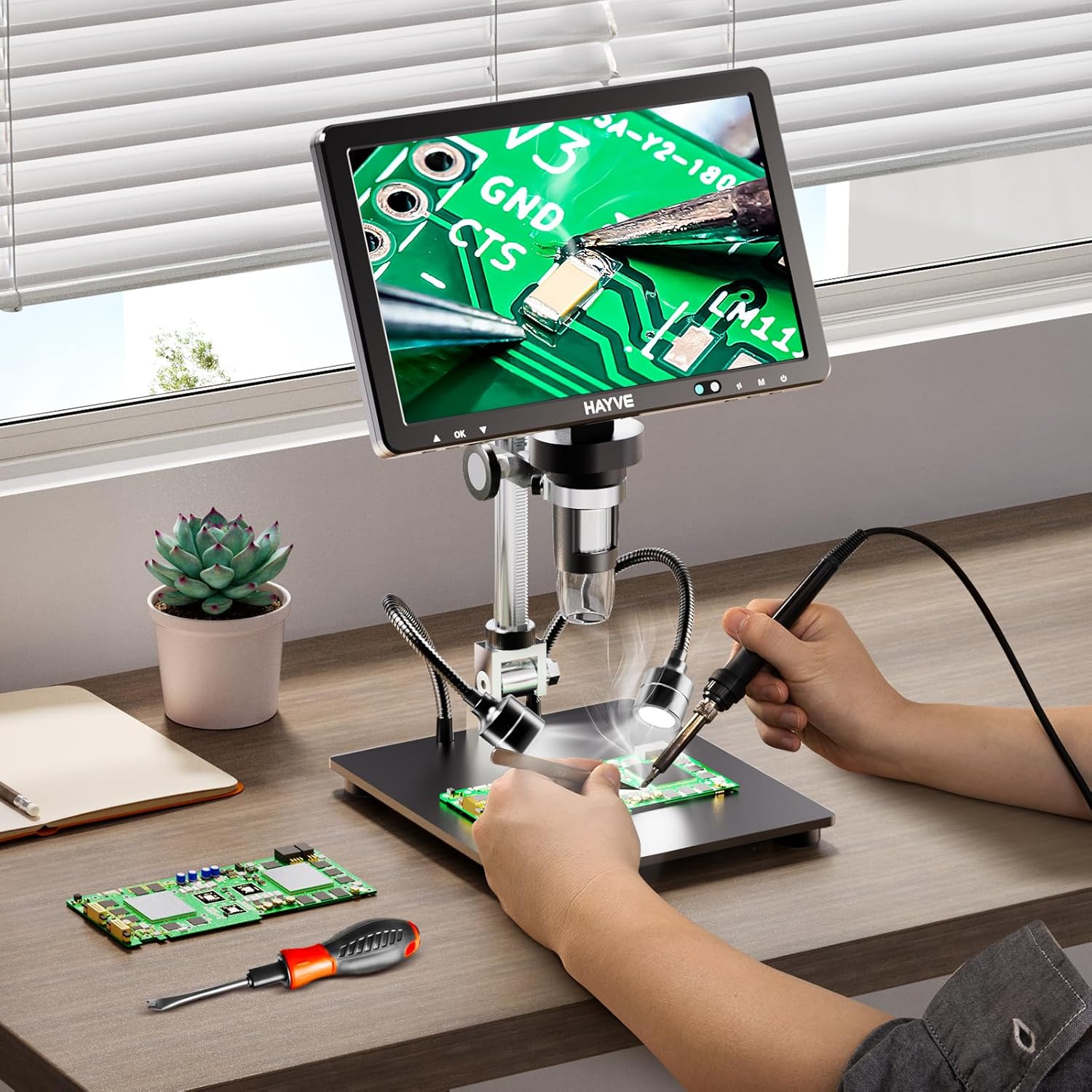 Hayve DM12 10.1'' HDMI Digital Microscope, 2000X Coin Microscope with IPS Screen, 20MP Soldering Microscope for Electronics with 10.4''...