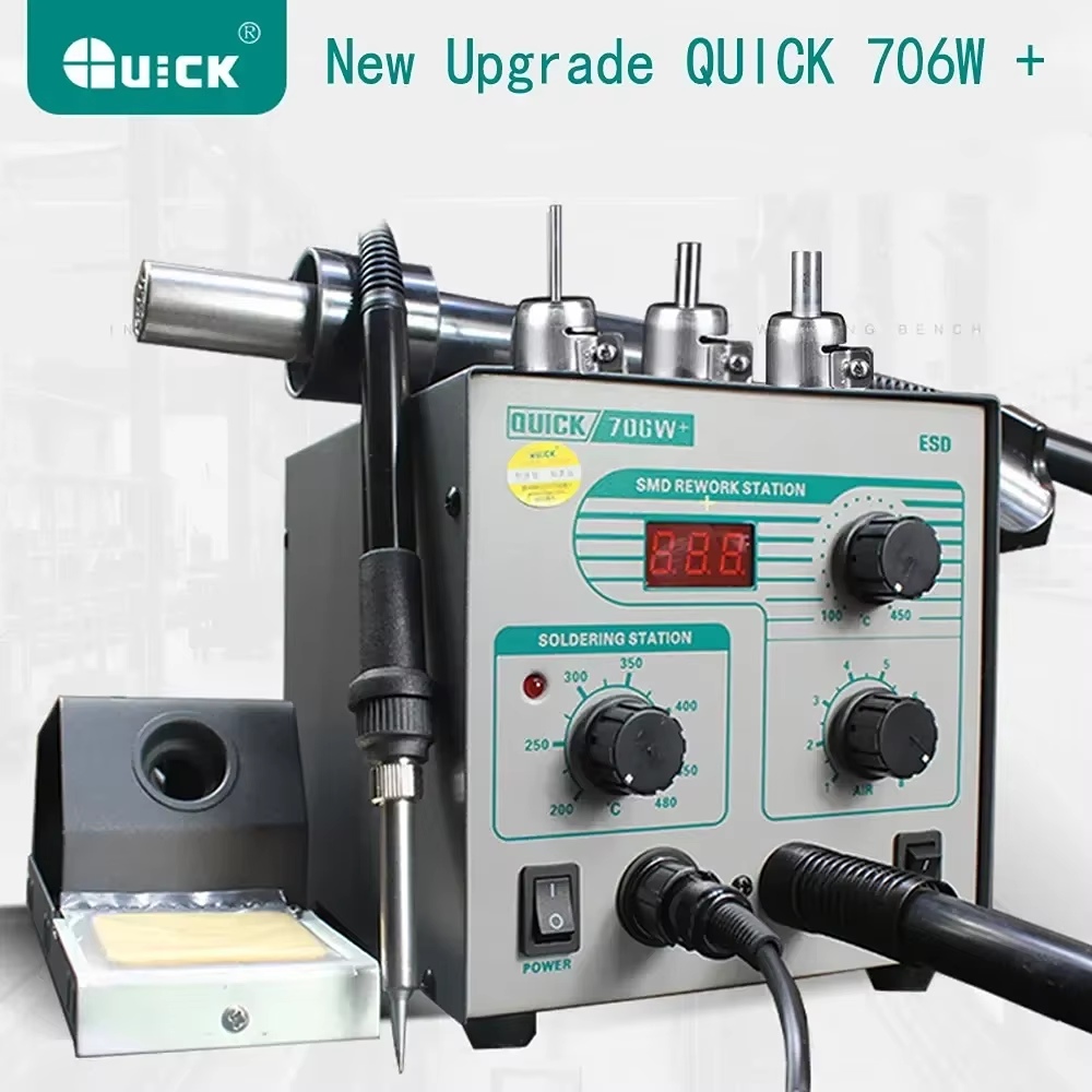 QUICK 706W+ Digital Display Hot Air Gun + Soldering Iron Anti-static