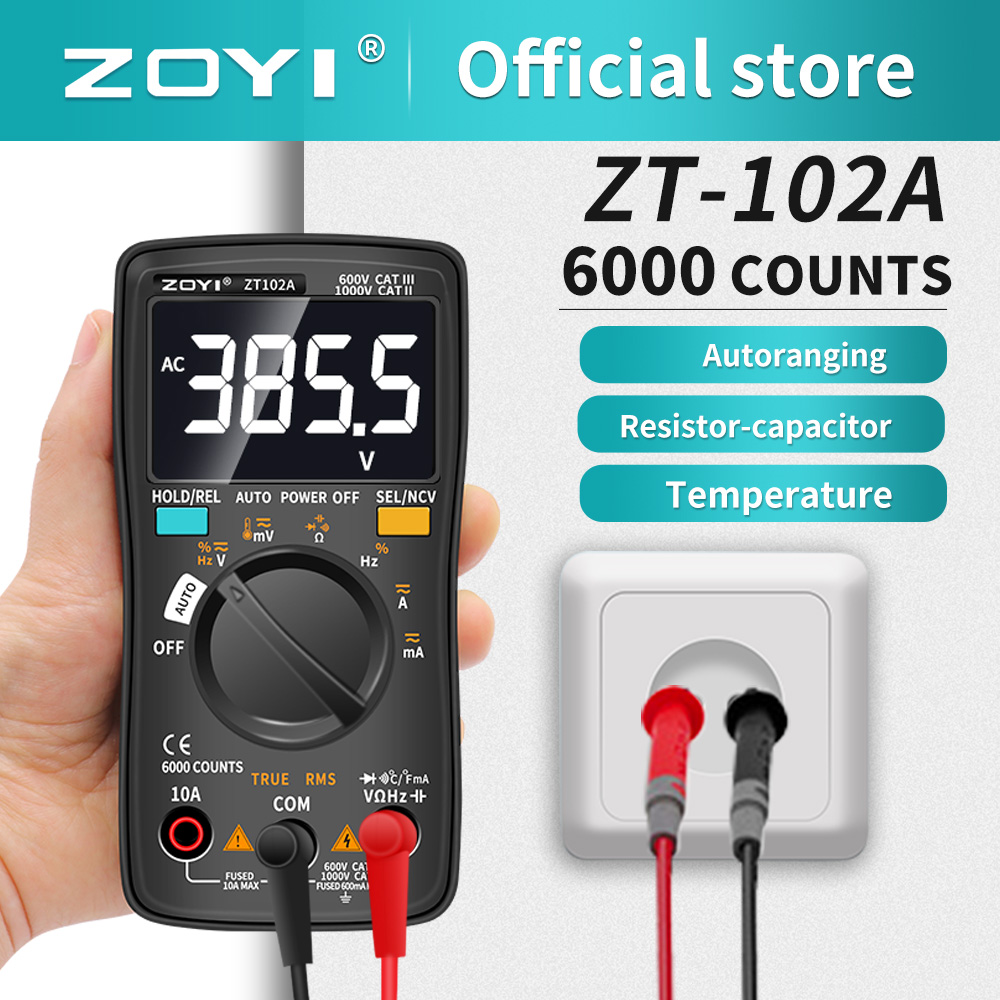 ZOYI ZT102A Digital Multimeter 6000 counts Auto 113D Back light AC/DC Voltmeter transistor tester Frequency Diode Temperature